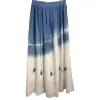 Blue and white gradient tie-dyed cool silk linen dress for women, floral style long dress tie-dyed Item Picture